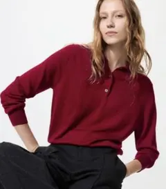 ユニクロ　メリノポロセーターM レッド UNIQLO 長袖 レディース