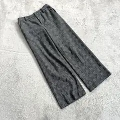 【ブリスポイント】（M）チェック柄ワイドパンツ グレー ウール混