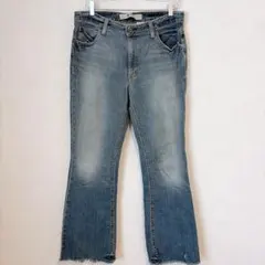 GAP ギャップ 無地 デニム 裾フレア カットオフ 12 青 綿 カジュアルのサムネイル