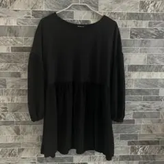 ペプラム 七分袖 長袖 トップス チュニック 黒