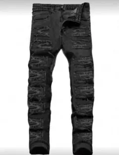 UKドリル USドリップ ダメージデニム スリムフィットパンツ ブラック y2k