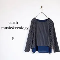 earth music&ecology（F）ストライプフレアトップス　ネイビーのサムネイル