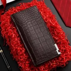 財布 メンズ 長財布 おしゃれ 薄型 ブラウン クロコダイル風 多機能 ギフト