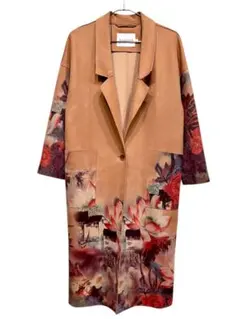 MADISON フラワー アート 花柄 蓮 牡丹 スエード調 ロングコート