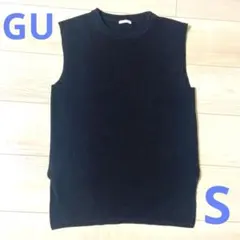リブニット ノースリーブ ブラック Sサイズ GU