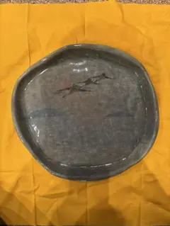 虫明焼 雁の絵 菓子皿 黒井千左 造 共箱 共布 岡山県重要無形文化財 大皿 虫明焼 雁の絵 菓子皿 黒井千左 造 共箱 共布 岡山県重要無形文化財