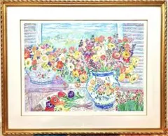 レスリー・セイヤー「フラワー・アンド・レース」シルクスクリーン 直筆サイン有り