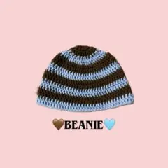 ビーニー　ハンドメイド　編み物　ボーダー　帽子　クラッシャーハット　ウィメンズ