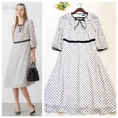 美品 TO BE CHIC ダブルドットプリント ワンピース フリル リボン M