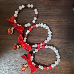 赤と白のビーズブレスレット3個セット
