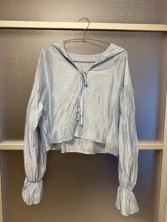 w closet シアーシャツ くすみブルー ショート丈 リボン レディースのサムネイル