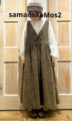 samansa Mos2 ゆべし　前後着2WAYジャンスカ　マスタード　花柄