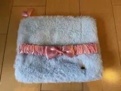 水色ファーポーチ ピンクリボン付きのサムネイル