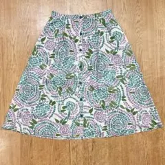 ホコモモラ ひざ丈フレアスカート 総柄 紫陽花 ボタニカル ボタン付 日本製 Lのサムネイル