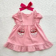 ♥シャーリーテンプル♥120♥ピンク♥いちごバスケットアップリケワンピース♥