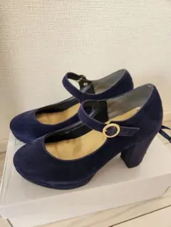 ネイビー スエード アンクルストラップ パンプス