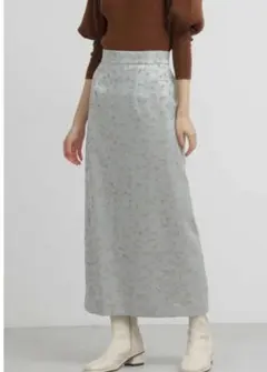 N.ナチュラルビューティベーシックジャガードタイトスカート後ろウエストゴム