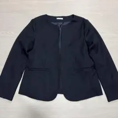 GLACIER ノーカラージャケット レディース ネイビー M 通勤 オフィス