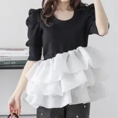 AMELY バルーンフリルドッキングトップス