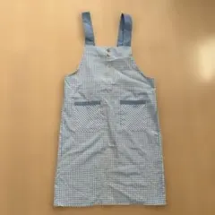 水色と白のギンガムチェック柄エプロン150サイズ