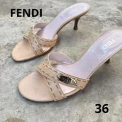 フェンディ Fendi シェル＆ビーズ刺繍 ピンク レザー サンダル