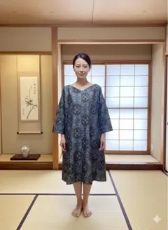 大島紬　着物リメイクワンピース　新品　反物　ゆったり　Ｌサイズ