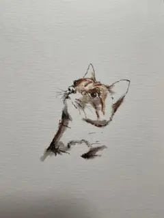 猫の水彩画（フレーム付き）nan-285