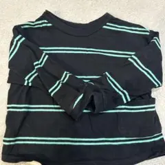 長袖Tシャツ 黒と青緑ストライプ　ブリーズ　90