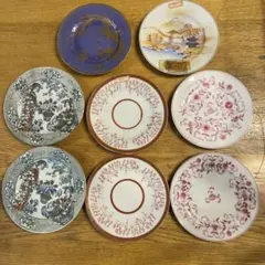 アンティーク、和風花柄陶磁器皿8枚セット、新品未使用、傷あり