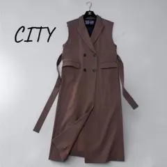 CITY ダブルボタン ロングジレ ベスト ブラウン ノースリーブ きれいめ