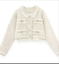 grl dr482 フリンジショート丈ニットカーディガン　M アイボリー