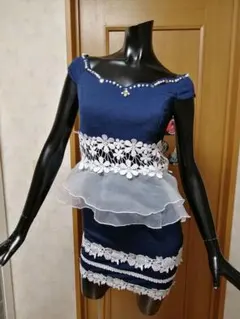 ペプラム　オーガンジー　ネイビー　薔薇　レース　セクシー　オフショル　ビジュー