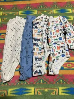 70cm あったか ロンパース 長袖 前開き プルオーバー セット 星 車 汽車