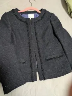 組曲　ネイビー ノーカラーツイードジャケット　　9号