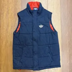 adidas ダウンベスト トレフォイルロゴ 古着 ネイビー Lサイズ