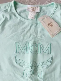 新品未使用 アメリカ製 MCM ミントグリーン ロゴ刺繍Tシャツのサムネイル