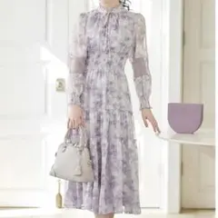 tocco closet ウエストシャーリングフラワージャガードレースワンピース