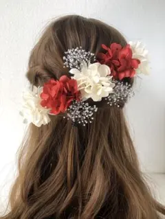UR 赤　髪飾り　ドライフラワー　前撮り　卒業式　結婚式　振袖袴　小学生　ドレス