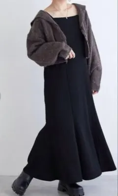 ダブルクローゼット　ぽこぽこジャガードキャミワンピース　黒　フリーサイズ