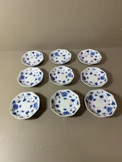 2892 深川製磁　染付唐草蓮花紋　小皿　9客　9cm 時代物