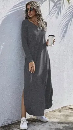 SHEIN ロングワンピース　新品　グレー　長袖