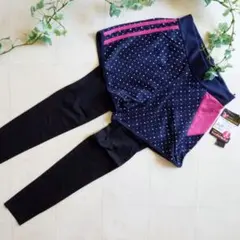 紺《ピンクライン/Mサイズ》レギンス付フィットネスパンツ④