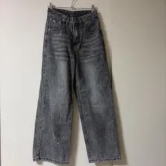 ウォッシュ加工 ワイドデニムパンツ グレー XSのサムネイル