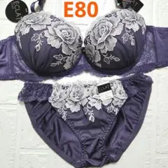 E80 新品未使用 ブラショーツセット 940601 パープル フラワー刺繍