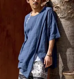 チャイハネ刺繍入り変形MEN'Sトップス＆タンクトップ2点セットのサムネイル