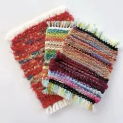 手織り ミニマット コースター 敷物 ハンドメイド スラブヤーン ポットマット