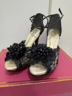 黒 レース ビーズ装飾 ハイヒール S