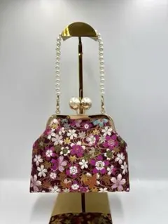 和柄　西陣織金襴 金糸 ラメ糸【ハンドメイド】がま口バッグ #408