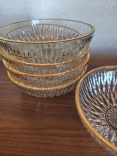 【レア】新品未使用　昭和レトロ　HOYA　セミクリスタルガラス５　金縁　ボウル