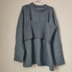 ブルーグレー 長袖 ニットセーター
